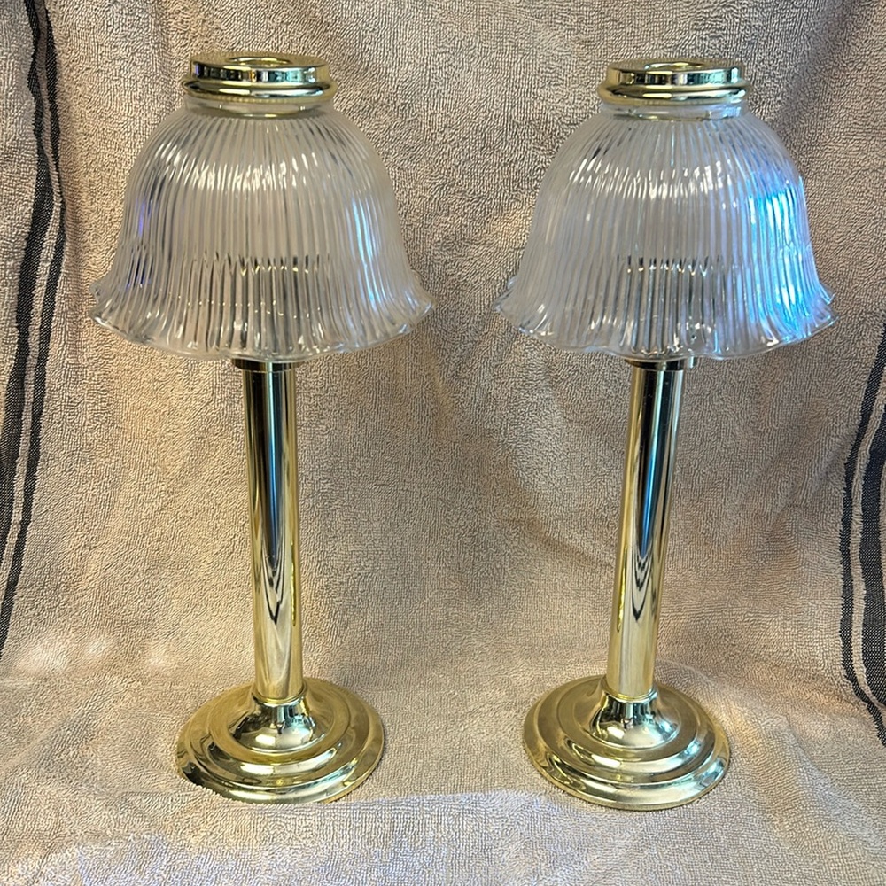 Gold color candlestick holders never used old tapered candle fit for decoration